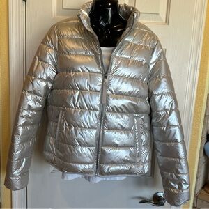 Women's Silver Stylus Metallic Silver Puffer Jacket size Large